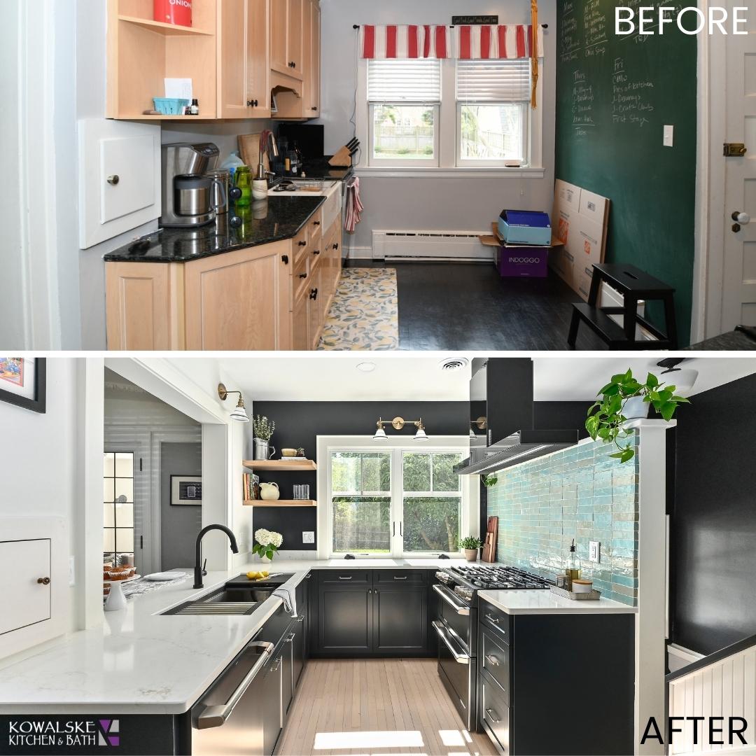 Kitchen renovation with white countertops and modern fixtures